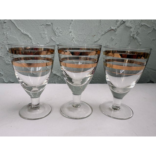 Vintage Mid-Century Modern Handmade Ussr Crystal Decanter & Six Cordial Glasses Set With Gold Bands, Barware - 7 pcs For Sale - Image 11 of 11