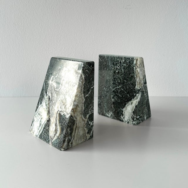 Late 20th Century Late 20th Century Green Marble Slanted Bookends- Pair For Sale - Image 5 of 12