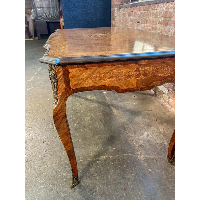 Early 20th Century Louis XV Style Inlaid Writing Desk With Bronze Mounts For Sale - Image 11 of 12