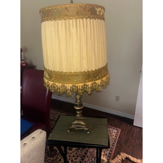 French Antique Lamps With Lampshades - a Pair For Sale - Image 3 of 6