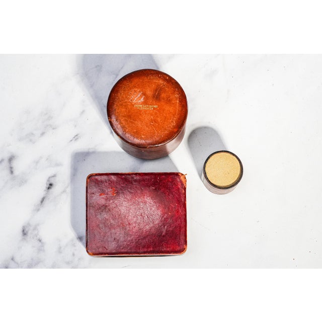 Neat Trio Collection of Mid Century Vintage Italian Leather Boxes Italy Home Decor For Sale - Image 12 of 13