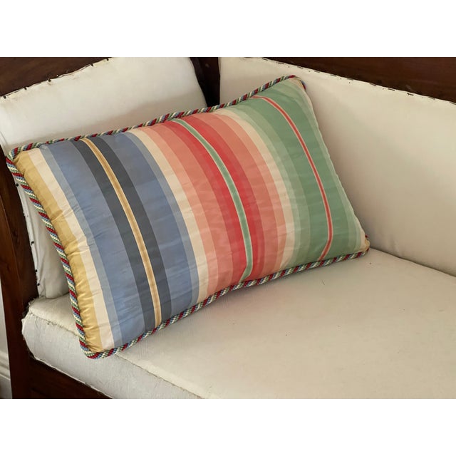 Vintage silk multicolor stripes with silk rope throw pillow. Feather down insert.