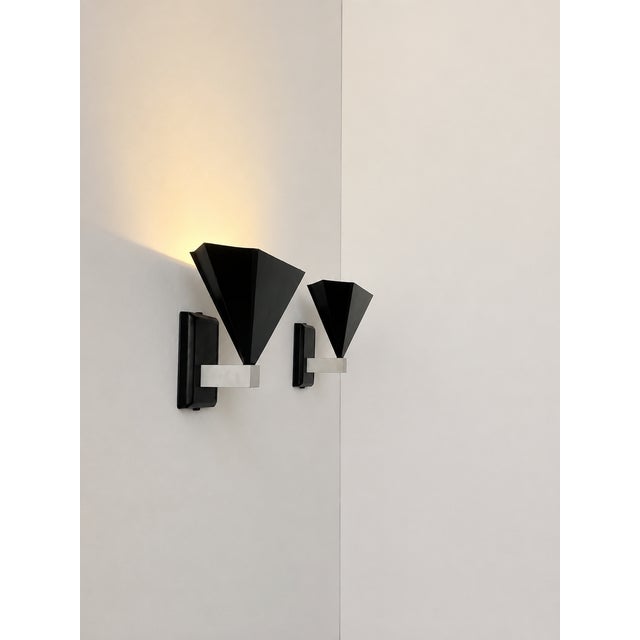 Vintage Wall Sconces in Matte Black Metal, Italy, 1980, Set of 2 For Sale - Image 4 of 7