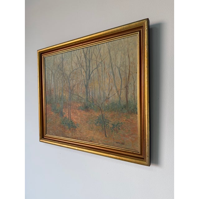 Mid-Century Modern 1970’s Dorothy v. Riley “Tranquil Autumn Scene” Woodland Landscape Oil Painting, Wood Frame For Sale - Image 3 of 12