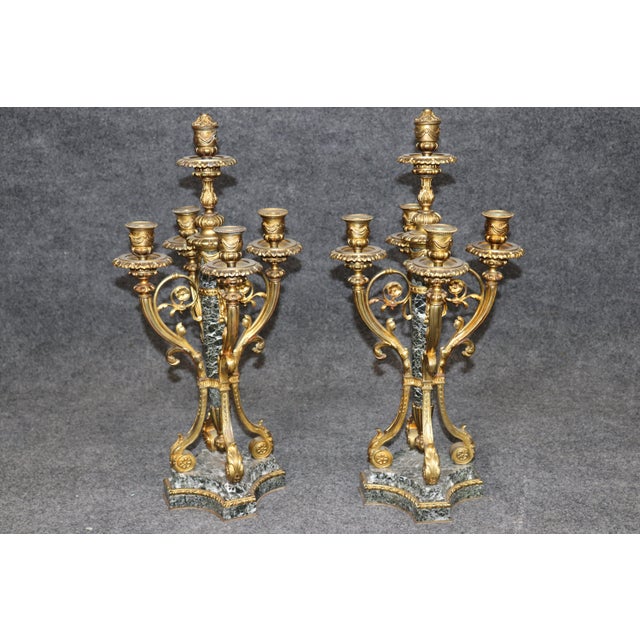 French Pair 1920's French Louis XV Style Marble and Bronze Candelabras For Sale - Image 3 of 9