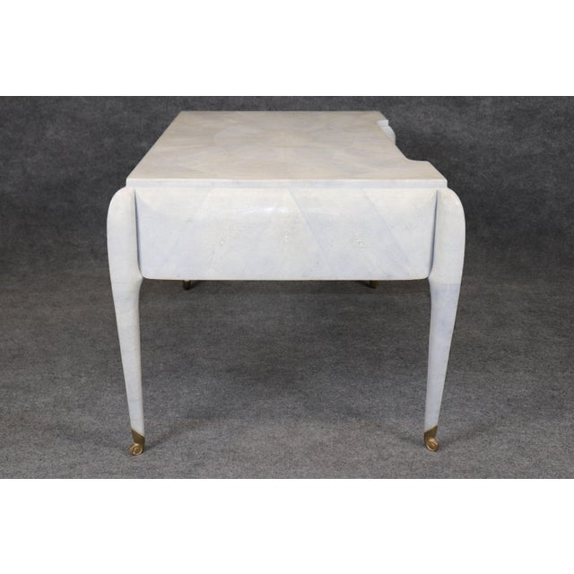 Maitland - Smith Art Deco Style Maitland Smith Brass Shagreen Printed Leather Desk For Sale - Image 4 of 13