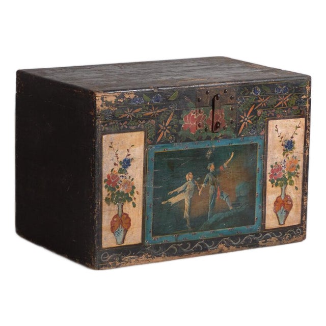 Antique Chinese Painted Trunk For Sale