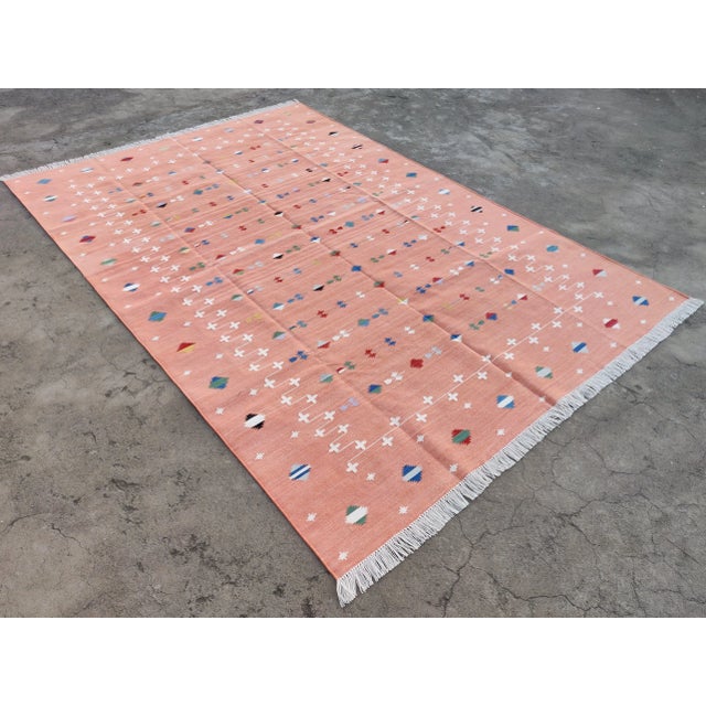 Handmade Cotton Shooting Star Rug, Pink Multi 6'x9' For Sale - Image 11 of 11