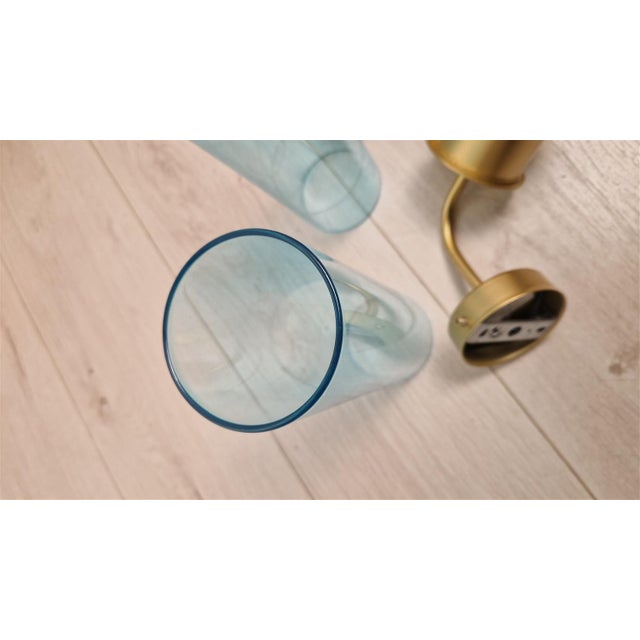 Blue Wall Lamps in Brass with Blue Glass Tube, 1990s, Set of 2 For Sale - Image 8 of 15