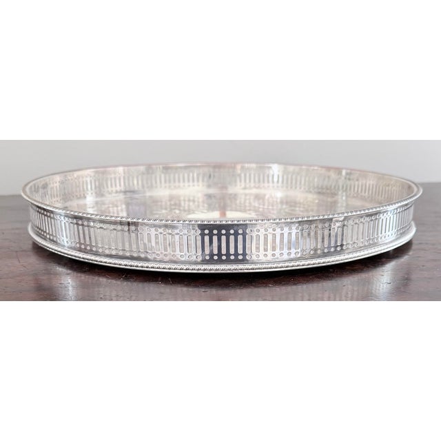 English Sheffield Silver on Cooper Silverplate Footed Gallery Bar Tray For Sale - Image 4 of 8