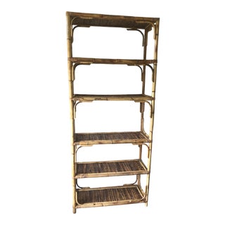 Vintage Rattan 7 Shelf Bookcase For Sale