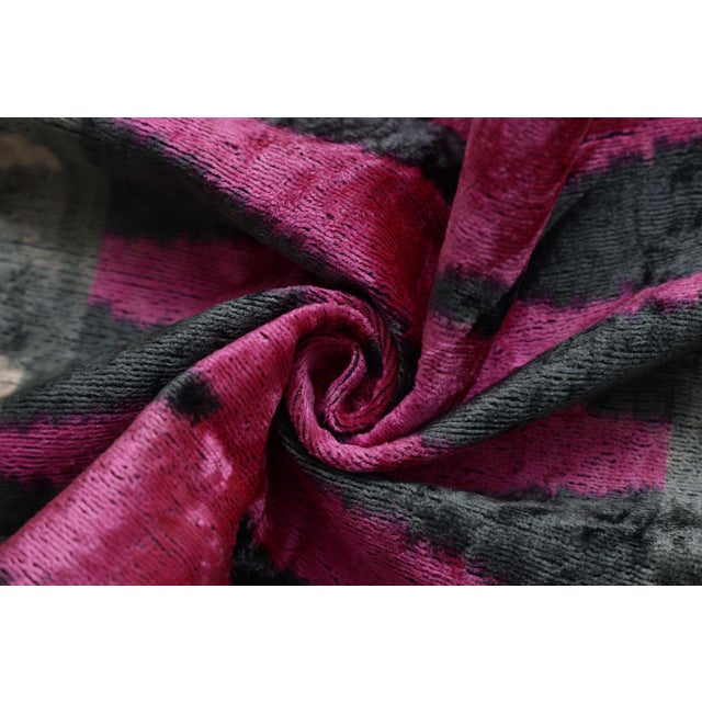2020s Luxury Pink, Charcoal and Natural Silk Velvet Ikat Lumbar Pillow 16x24 Inch With Down Insert For Sale - Image 5 of 8