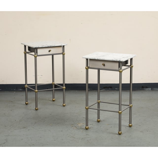 Pair of 20th Century Hollywood Regency Style Marble, Brass and Steel End Tables For Sale - Image 13 of 13