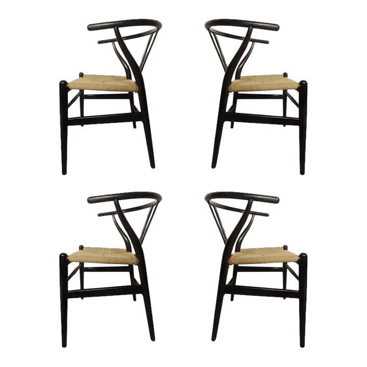 Set of Four Vintage Black Wishbone Style Chairs Chairish