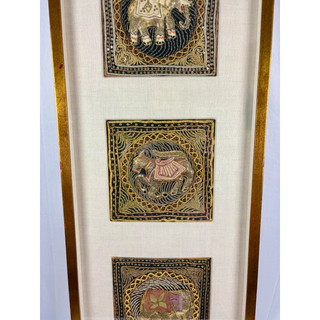 Late 20th Century Framed Burmese Kalaga Tapestry With Beaded Embroidery | Elephant Panel Wall Art For Sale - Image 4 of 11