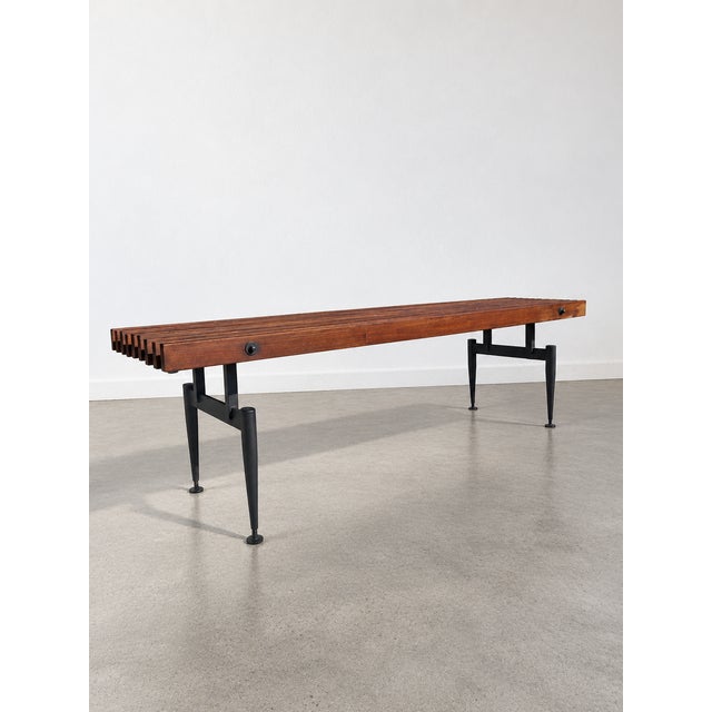 Mid-Century Modern Italian Teak Slatted Bench, 1960s For Sale - Image 3 of 10