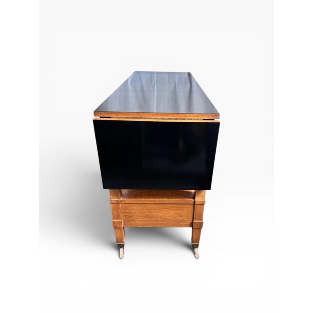 1960s Baker Furniture Milling Road Walnut Drop-Leaf Serving Cart / Console on Casters For Sale - Image 5 of 10