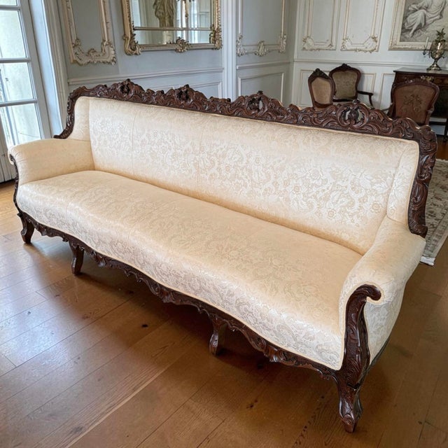 1970s 1970s 6 Piece Italian 19th C. Renaissance Revival Damask Sofa Settee Armchair Set For Sale - Image 5 of 17