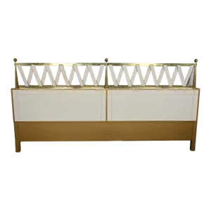 Mid-20th Century Hollywood Regency Art Deco King Headboard in Leather & Brass by Renzo Rutili for Johnson Furniture