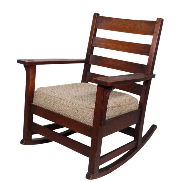Wood Art and Crafts Mission Rocking Chairs by L and Jg Stickley Circa 1900's For Sale - Image 7 of 12