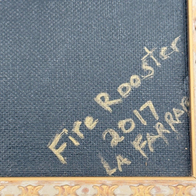 Original Fire Rooster Painting on Canvas Gilt Frame For Sale - Image 4 of 10