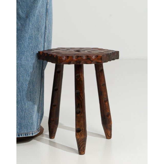 French 19th Century French Three-Legged Carved Wooden Stool For Sale - Image 3 of 9