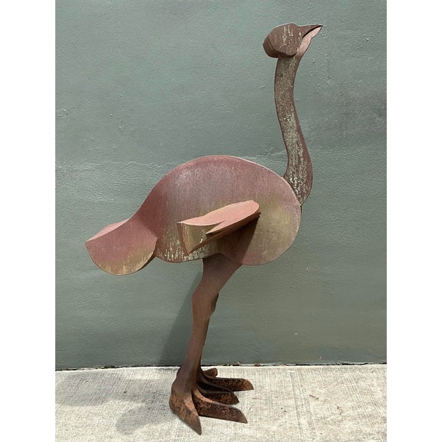 Vintage Monumental Patinated Metal Ostrich Sculpture For Sale - Image 10 of 12