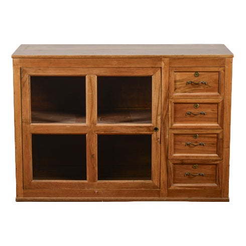 Low Sideboard in Wood and Glass For Sale
