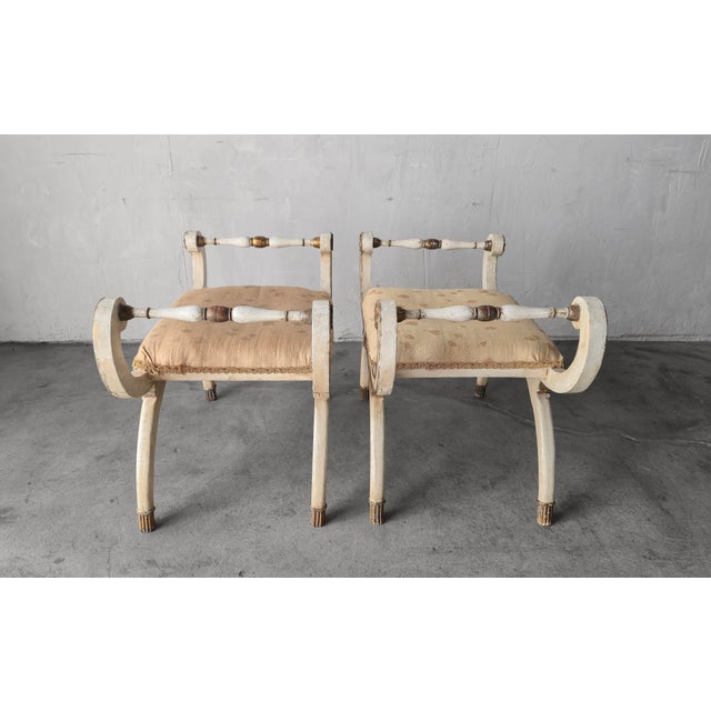 Early 20th Century Pair of Antique Italian Neoclassical Style Curule Stools For Sale - Image 5 of 8