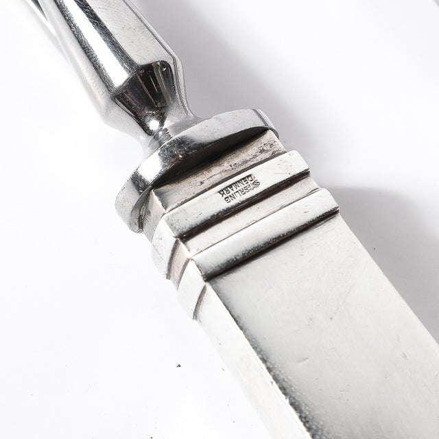 1930s Art Deco Skyscraper Style Sterling Silver Carving Set Signed Georg Jensen For Sale - Image 5 of 17