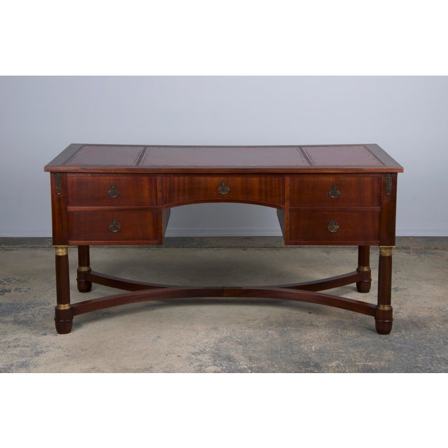 French Empire Style Mahogany Writing Desk W/ Red Leather Top For Sale - Image 12 of 12