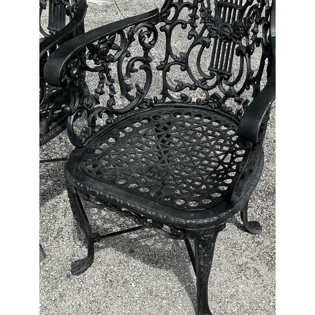 Black Vintage Regency Cast Iron Lyre Back Chairs - A Pair For Sale - Image 8 of 11