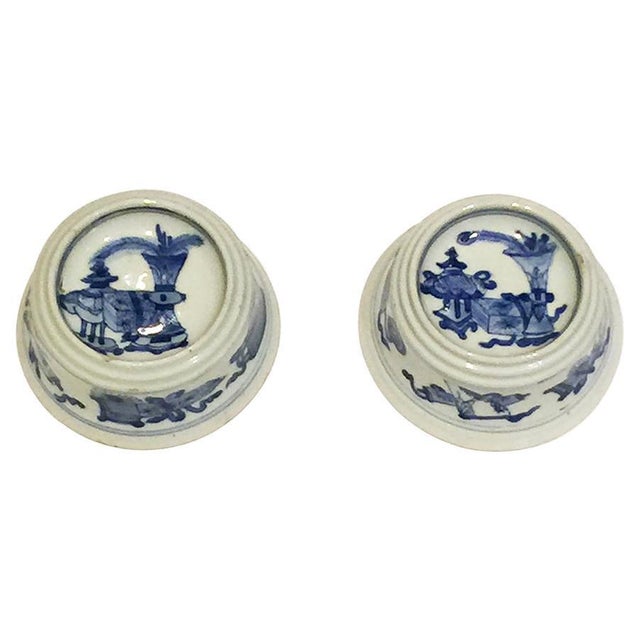 Chinese Blue & White Porcelain Salt Cellars by Kangxi, Set of 2 For Sale - Image 11 of 11