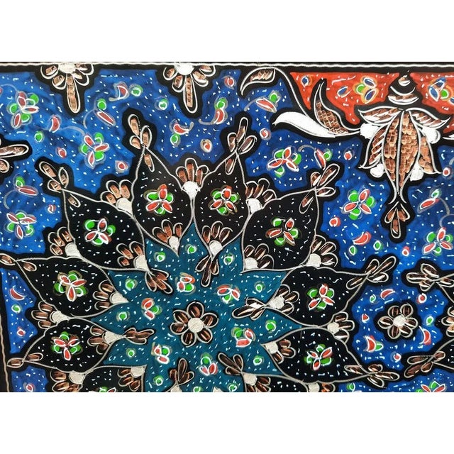 Blue Hand Made Double Floral Circle Engraved Service Tray with Handles For Sale - Image 8 of 9