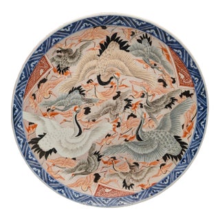 Large Japanese Late Edo Charger With Cranes For Sale