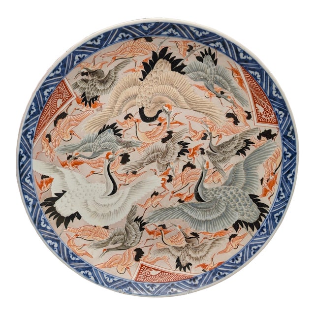 Large Japanese Late Edo Charger With Cranes For Sale