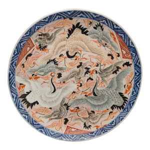 Large Japanese Late Edo Charger With Cranes