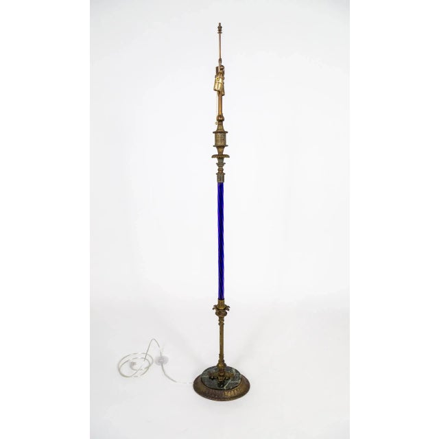 High Victorian, Anglo-Indian inspired floor lamp on an oval base of cast brass and marble. The main body is striking, 24"...