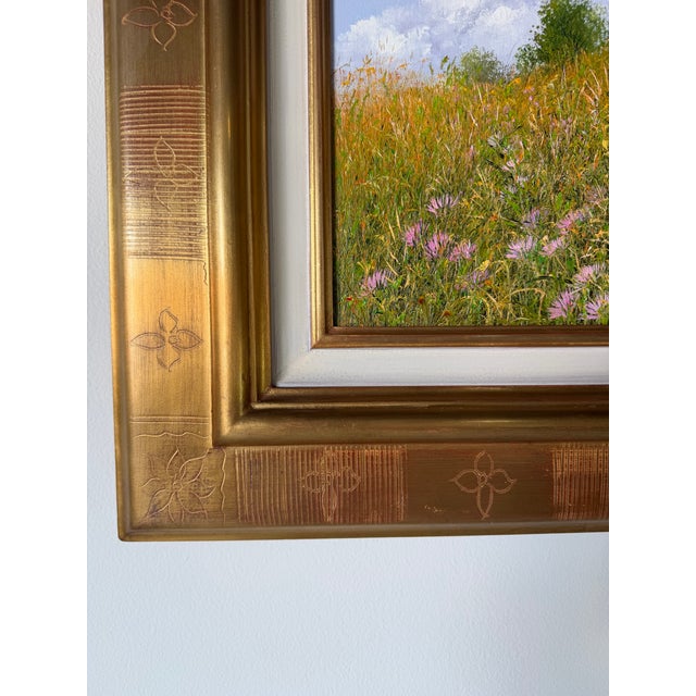 Sky Blue 2003 Patrice Marchal “Fertilité” French Wildflower Landscape Oil on Canvas Painting – Framed For Sale - Image 8 of 12