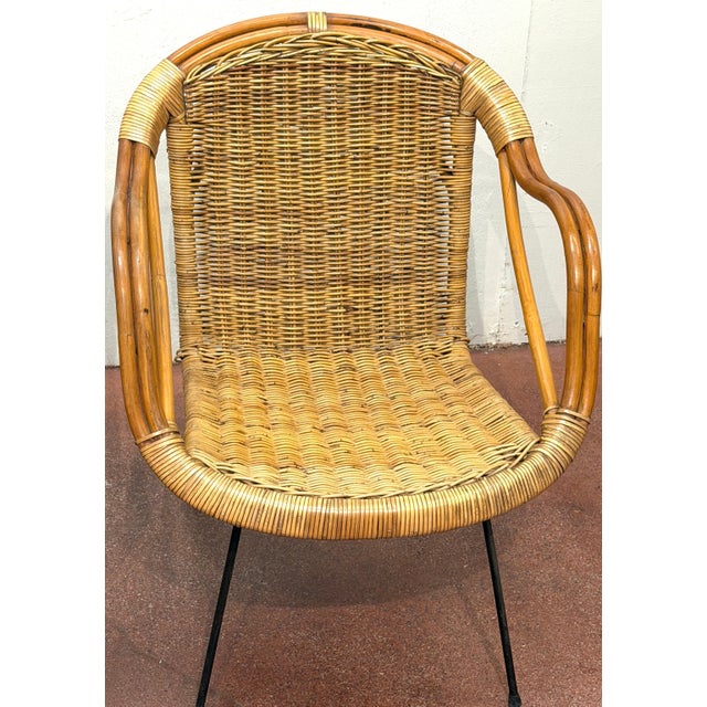 Pair of Italian Bamboo and Rattan Club Chairs Attributed to Franco Albini, Italy For Sale - Image 4 of 12