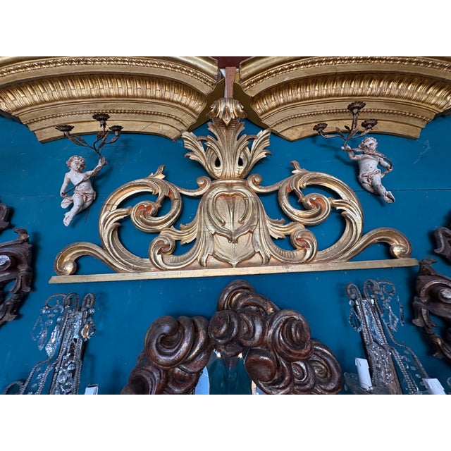 Baroque 18th Century Italian Baroque Giltwood Overdoor Architectural Pediment For Sale - Image 3 of 10