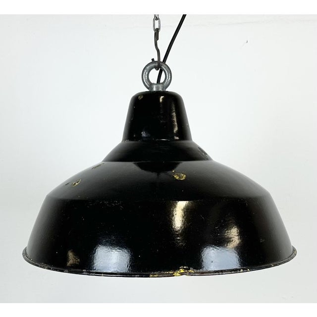 1960s Industrial Black Enamel Factory Pendant Lamp with Iron Top, 1960s For Sale - Image 5 of 16