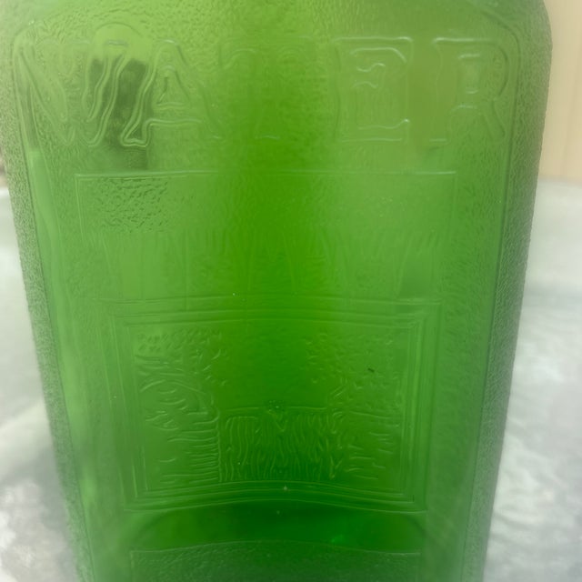 Green Glass Water Bottle Circa 1930 For Sale - Image 4 of 4
