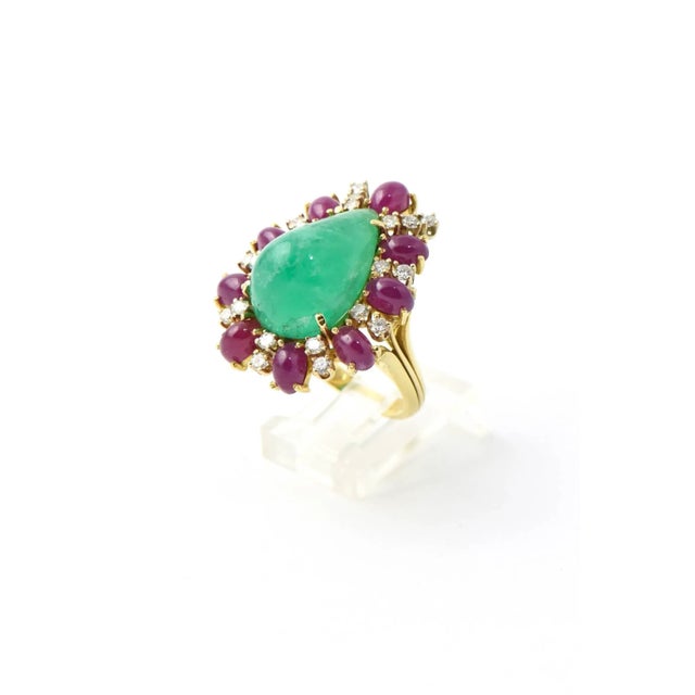 Metal Emerald Ruby Diamond Gold Statement Ring size 7 For Sale - Image 7 of 9