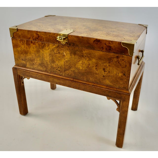 Vintage Book Match Burl Wood & Brass Storage Trunk Chest For Sale - Image 12 of 12