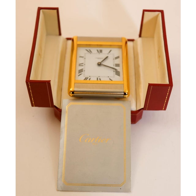 Cartier Tank Desk Clock Two-Tone Gold and Steel For Sale - Image 11 of 14
