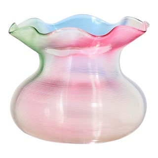 Pink Blue and Green Threaded Bowl For Sale