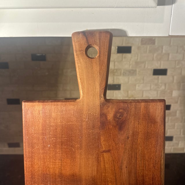 Vintage Acacia Wood Cutting Board or Serving Board With Handle For Sale - Image 4 of 11