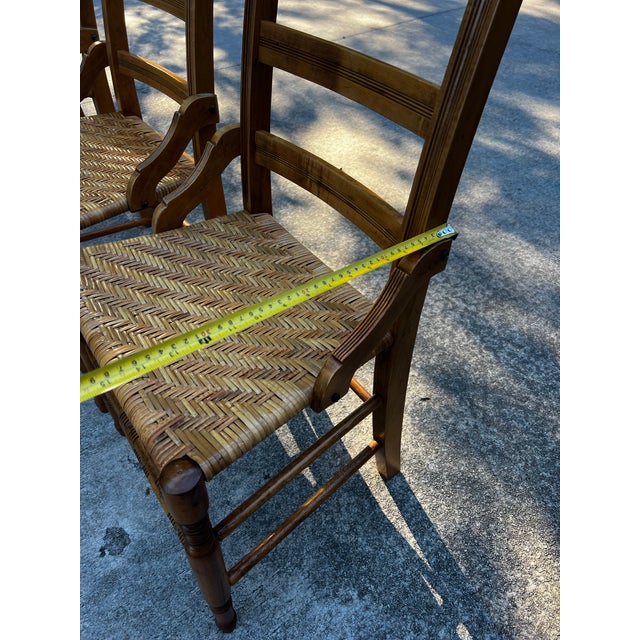 Brown 1970s Collection of Short Wooden Ladder Back Chairs- Set of 3 For Sale - Image 8 of 11