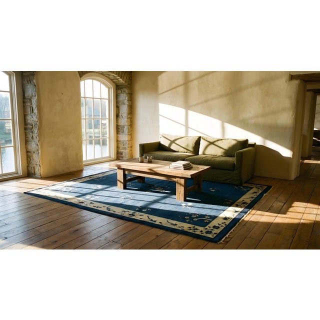 Navy Blue Early 20th Century Chinese Peking Carpet ( 9' x 11'4" - 275 x 345 ) For Sale - Image 8 of 9